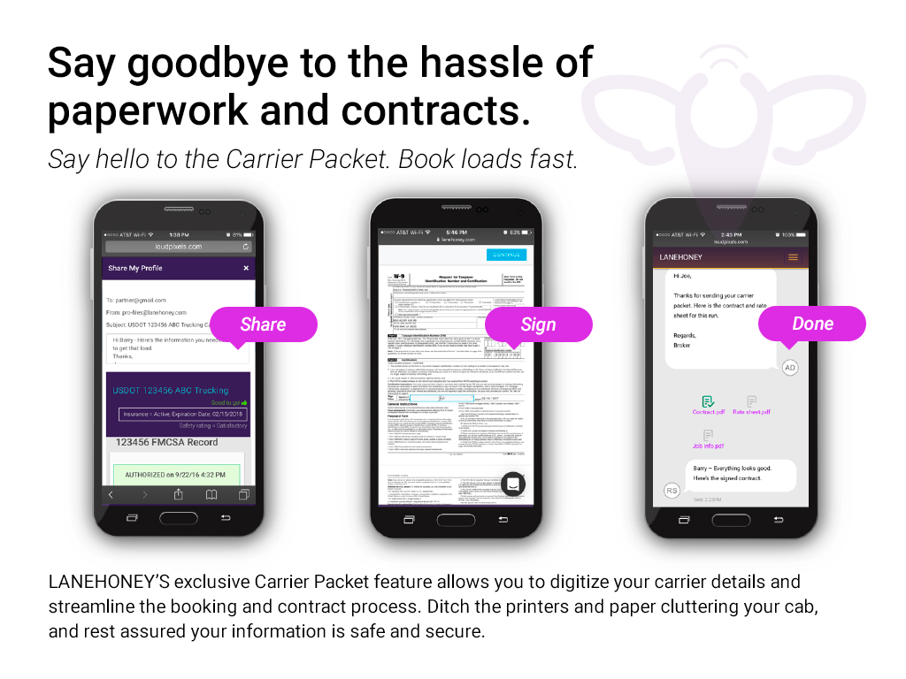Carrier Packet mobile flow — Share, Sign, Done