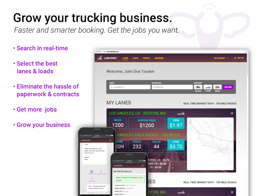 Grow Your Trucking Business — LaneHoney carrier-facing marketing sheet